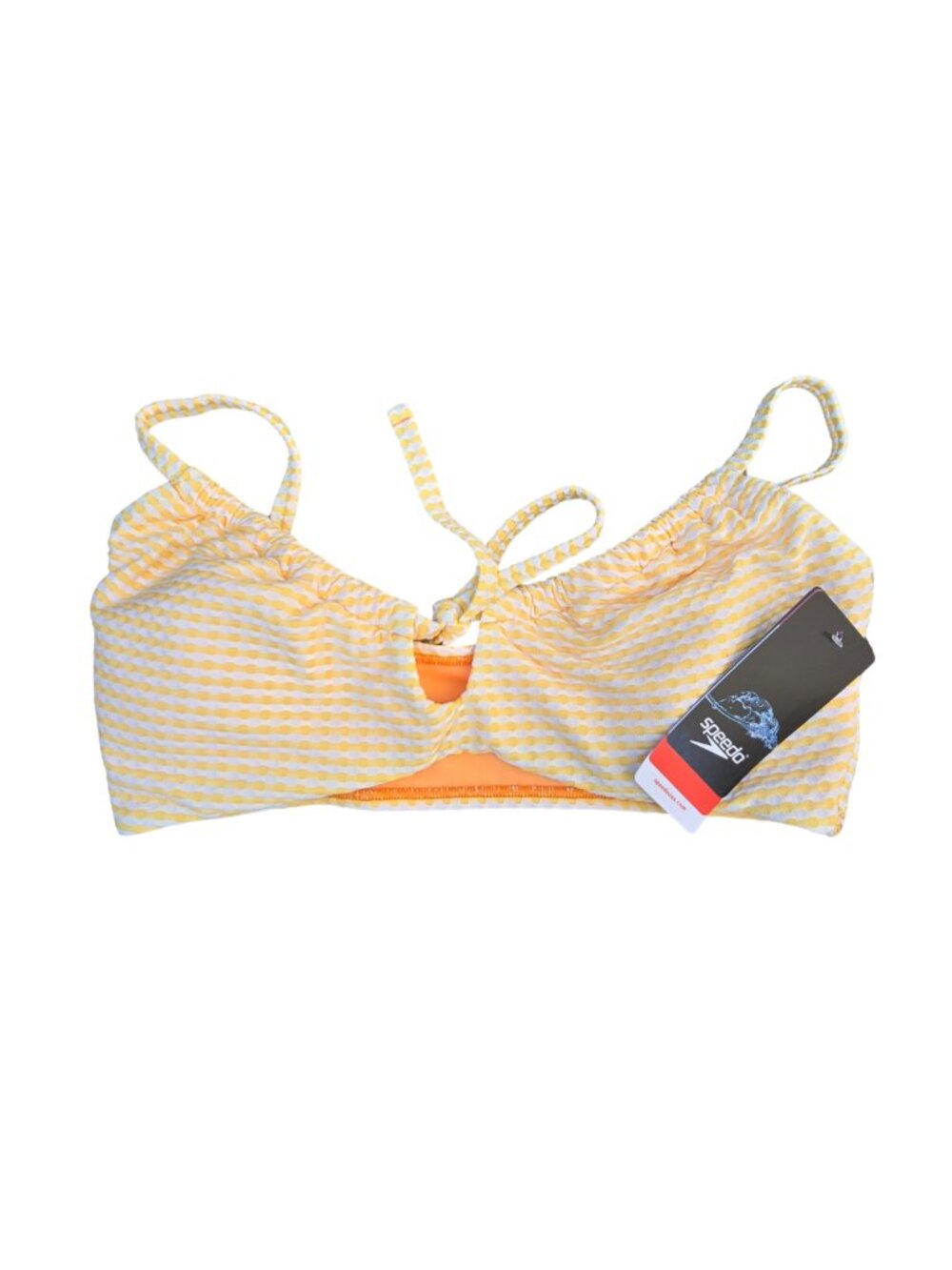 NWT | Speedo Yellow White Textured Scoop Neck Tie Front Bikini Swim Top | Medium